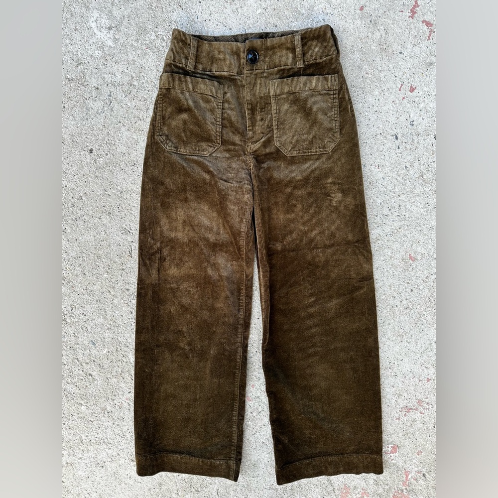 Anthropologie Maeve COLETTE Wide Leg Pants Corduroy Moss Green Sz 24 Cropped